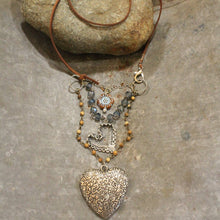 Czech Flower & Leather Silver Heart Layered Necklace