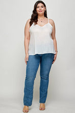 White Plus Size Slit Metallic Stripe Back Plus Size Cami