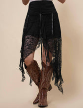 Black Floral Lace Inregular Hem Skirt
