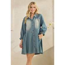Med Wash Overfit Button Down Denim Veveret Shirt Dress