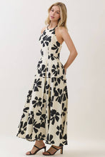 Ivory Floral Print Sleeveless Halter Maxi Dress