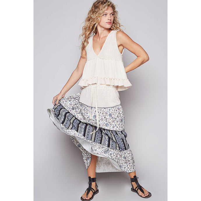 Natural Multi Adjustable waistband floral print POL skirt