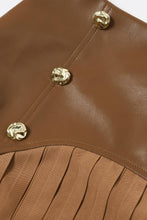 Brown Faux Leather Pleated Midi Skirt
