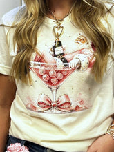Natural Pink Champagne Santa Rhinestone Graphic Christmas Tee