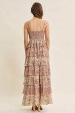 Clay Multi Romantic Story Cascasing Teired Ruffle Smocked Maxi Dress