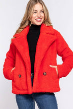 Orange Long Sleeve Notched Collar Side Pocket Sherpa Jacket