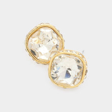 Graphite Rhinestone Trimmed Square Stone Evening Stud Earrings