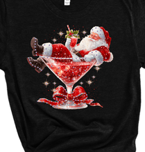 Martini Santa Rhinestone Graphic Christmas Tees