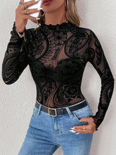 Black Paisley Velvet Print Mesh Top