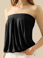 Black Basic Sleeveless Pleated Tube Top