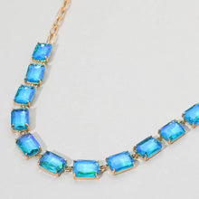 Blue Cushion Rectangular Stone Cluster Link Evening Necklace