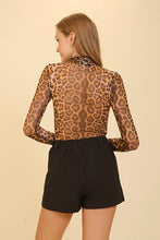 Gold Taupe Leopard Print Mesh Bodysuit