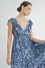 Blue Ruffle Tiered V-neck Maxi Dress