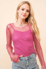 Hot PInk Fishnet Mesh Rhinestone Lined Top
