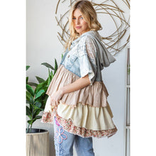 Light Denim Multi Tiered Ruffle Hooded Short Sleeve Oli+Hali Jacket