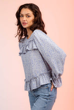 Lavender Floral Print Ruffle Blouse