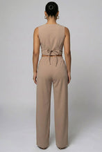 Button Vest with Adjustable Back Tie & Wide Leg Pants Sets: Black / L
