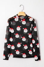 Black Christmas Santa Mesh Long Sleeve Top