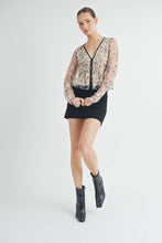 Cream Sheer Embroidered Mesh Peplum Top with Polka Dot Detail