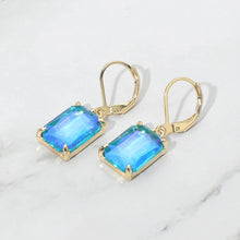 Aqua Rectangular Glass Stone Drop Dangle Earrings