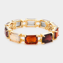 Blue Red White Emerald Cut Stone Stretch Evening Bracelet