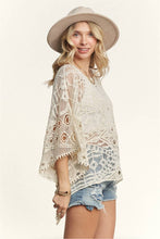 Beige Shoulder Boat Neck Crochet Lace Blouse