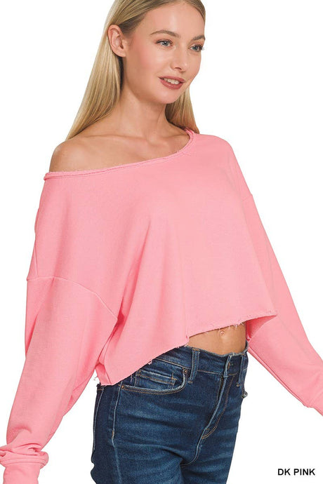 Dark Pink French Terry Boatneck Crop Top