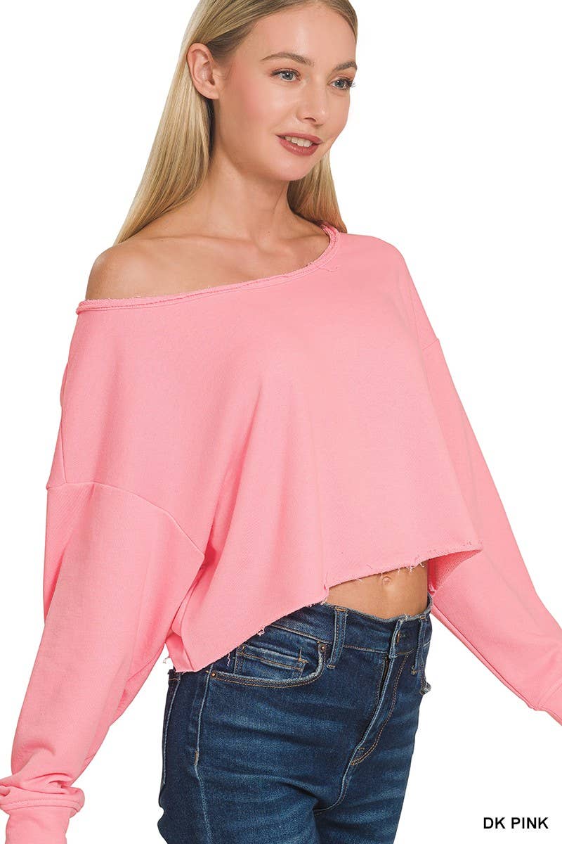 Dark Pink French Terry Boatneck Crop Top