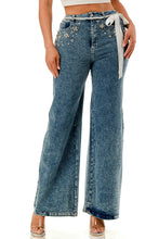 Blue Pearl & Floral Embellished Wide-Leg Jeans