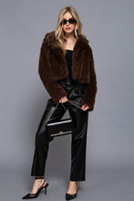 Dark Coffee Long Sleeve Notched Collar Faux Fur Cropped Jacket