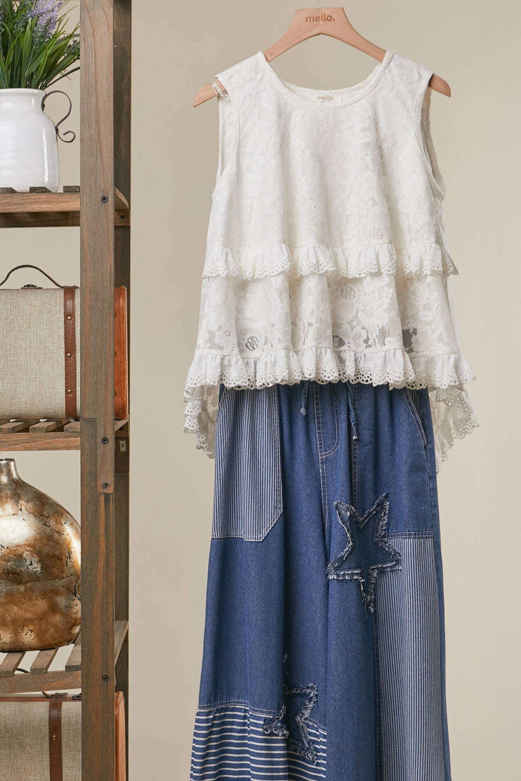 White High-Low Layered Lace Tunic Mello Top