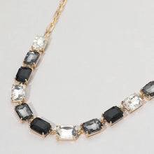 Black Multi Cushion Rectangular Stone Cluster Link Evening Necklace
