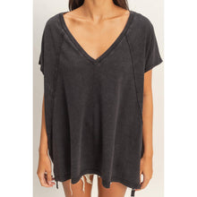 Black Oversized V-Neck Mineral Washed Top