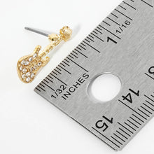 Gold Crystal Stone Paved Guitar Stud Earrings