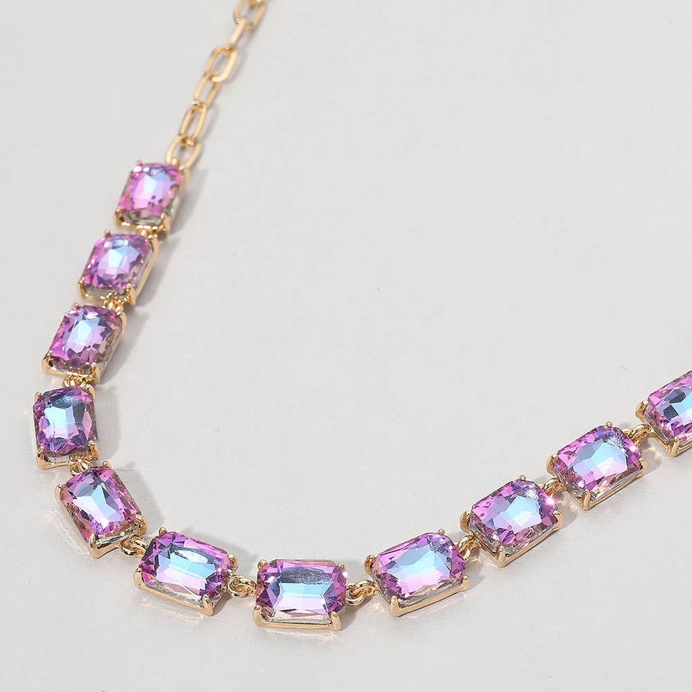 Lavender Cushion Rectangular Stone Cluster Link Evening Necklace