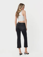 Black Mid Rise Raw Step Hem Crop Flare Vervet Jeans