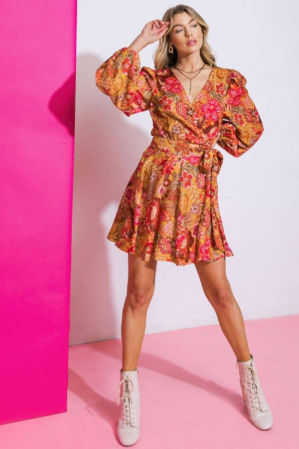 mustard mini dress Mustard Yellow Floral Print Mini Dress | Womens | X-Large (Available in L) | 100% Polyester