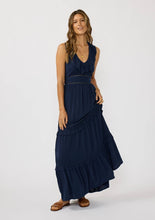 Navy Lace Trim Ruffle Tiered Maxi Dress