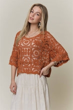 OPEN-KNIT SQUARE CROCHET TOP Rust