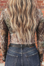 Smoke Grey Floral Western Print Slim Fit Mesh Mock Neck Top