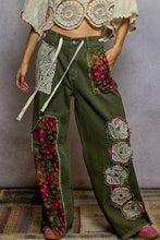 Olive Drawstring floral patch denim POL pants