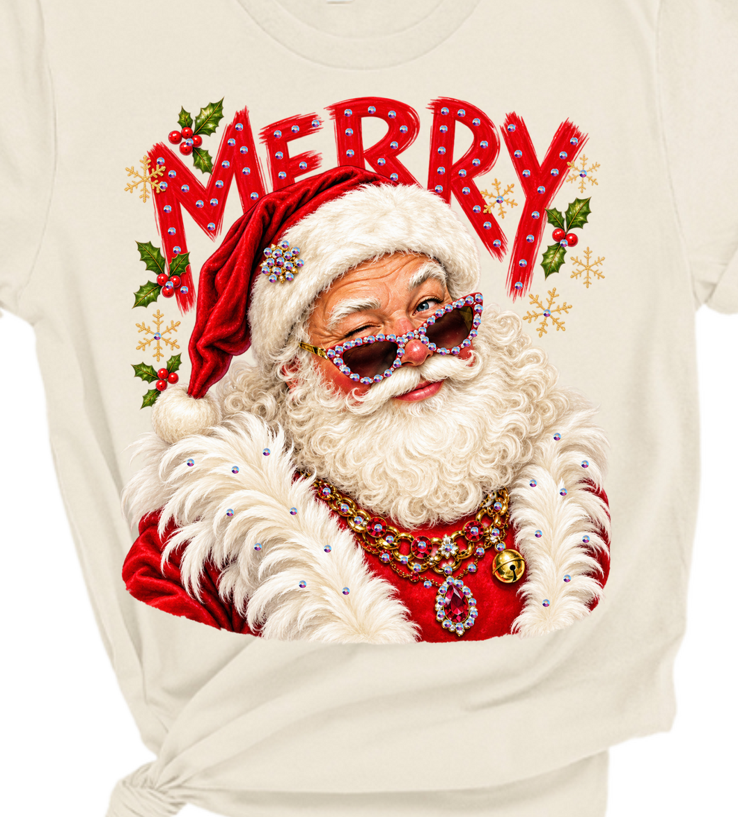 Natural Santa Glam Rhinestone Graphic Tee