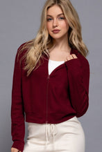 Burgundy Long Sleeve Crop Zip-Up Thermal Hoodie Jacket
