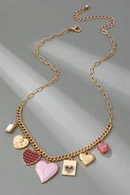 Gold Hearts Check Rhinestone Charm Necklace