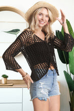 Black Front Drawstring Crochet Top