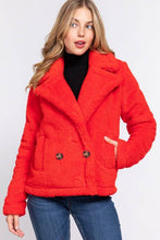 Orange Long Sleeve Notched Collar Side Pocket Sherpa Jacket