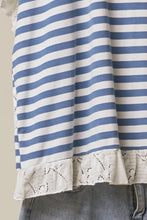 Blue Lace Trim Mello Striped Top