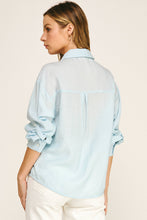 Light Blue Pearl Pocket Relaxed Button Down Blouse