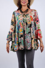 Tropical Symphony Summer Patchwork Top with Bell Sleeves