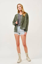 Green Washed Button-Front Cardigan Jacket with Pockets